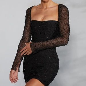 OH POLLY 
Milan Long Sleeve Embellished Corset Mini Dress in Black